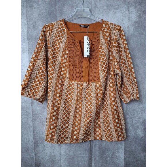 Bloomchic Peasant Boho Top Womens Plus Sz 14/16 Eyelet Embroidered Cottagecore - Picture 1 of 11